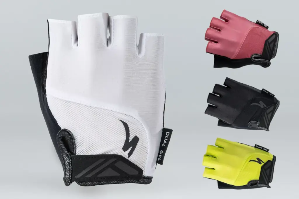 Compra los guantes Specialized Body Geometry Dual-Gel con palma de microfibra, acolchado de doble gel, cierre Velcro® y parte superior transpirable.