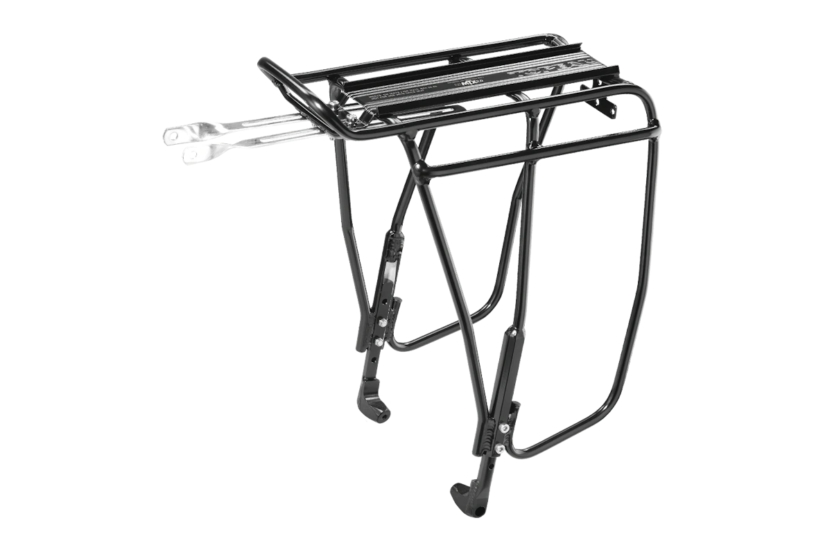Portabultos trasero Topeak Uni Super Tourist DX Disc aluminio negro patas ajustables barra lateral alforjas - universal ruedas 24-29 700C frenos disco MTX QuickTrack