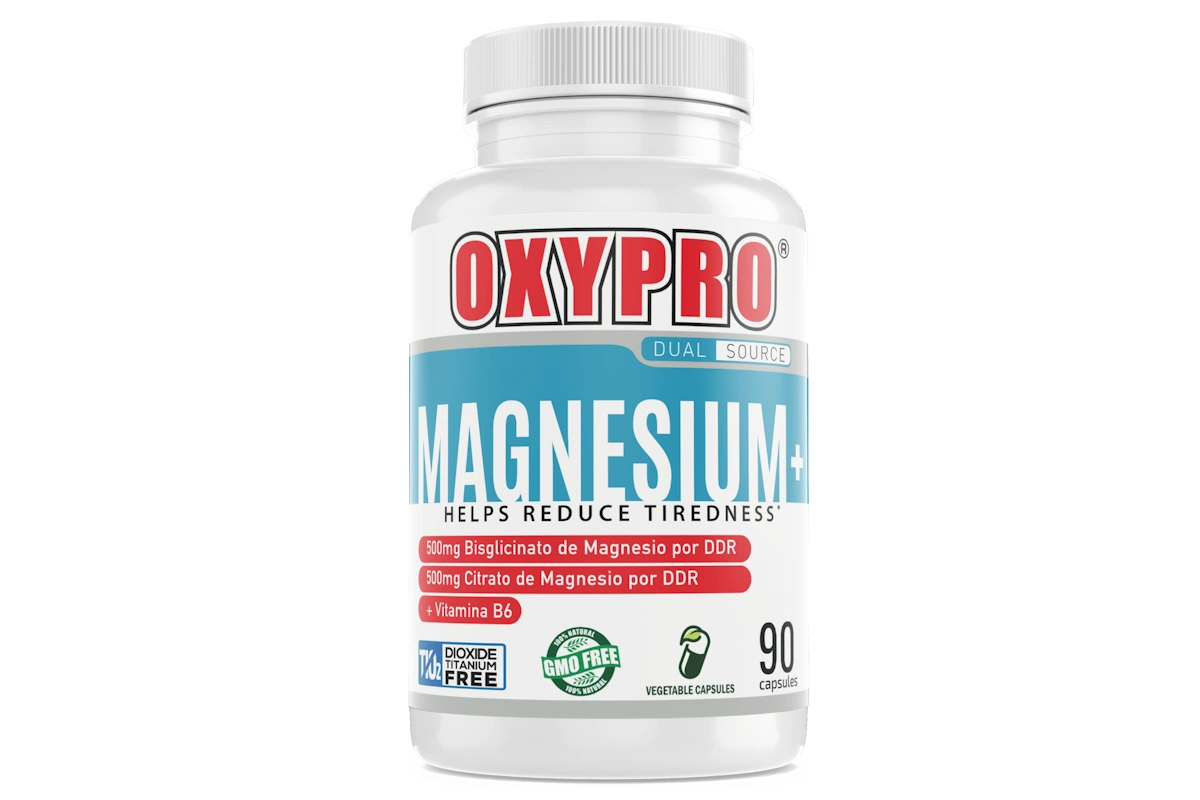 Bote de magnesio bisglicinato citrato con vitamina B6 Oxypro 90 cápsulas para ciclistas