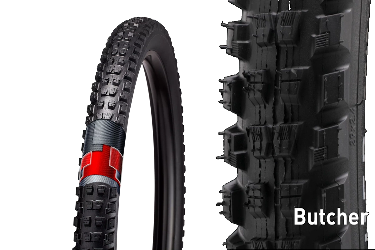 La Specialized Butcher es una cubierta MTB para enduro, descenso, bike park y e-MTB con máximo agarre y control. Disponible en versiones Grid Gravity T9 TLR y Grid Gravity Radial T9 TLR.