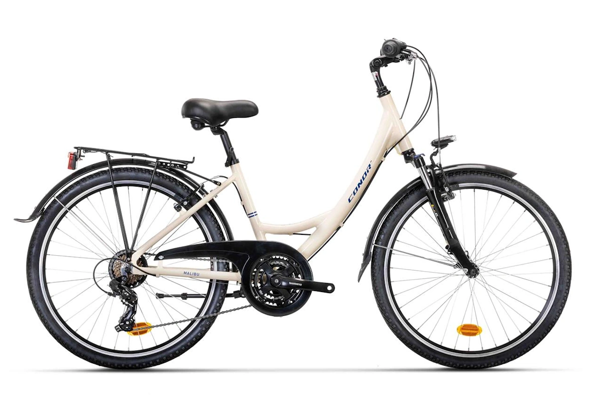 Conor Malibu bicicleta urbana 26 pulgadas con cambio Shimano 21 velocidades y cuadro de aluminio en color beige, fabricada en España