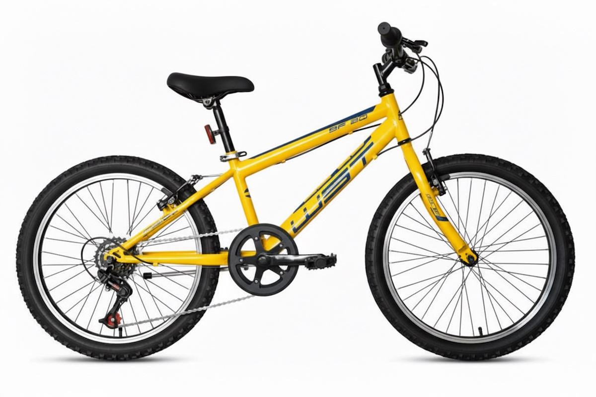 Bici infantil Amarilla WST 20" con 6 velocidades, V‑Brake aluminio y ruedas de aluminio con cierre rápido. Caballete y catadióptricos