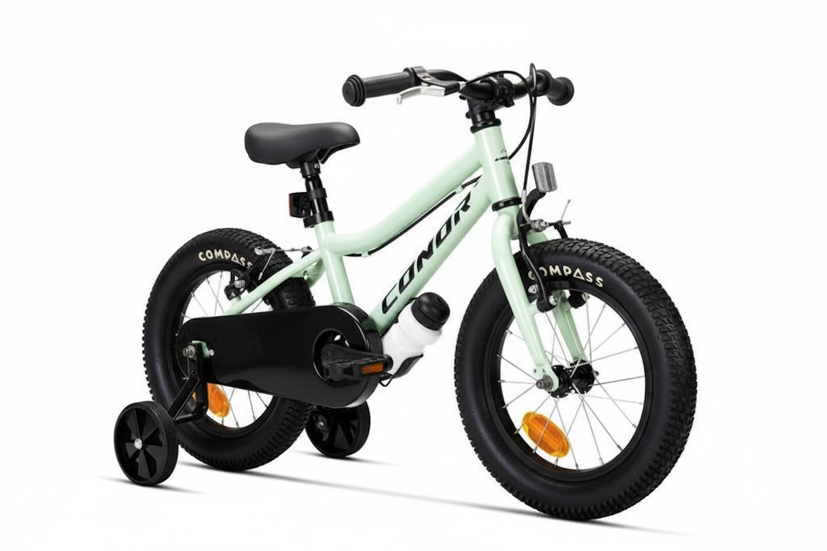 Bici infantil Conor Kid 14 azul pastel con ruedines y protector de cadena