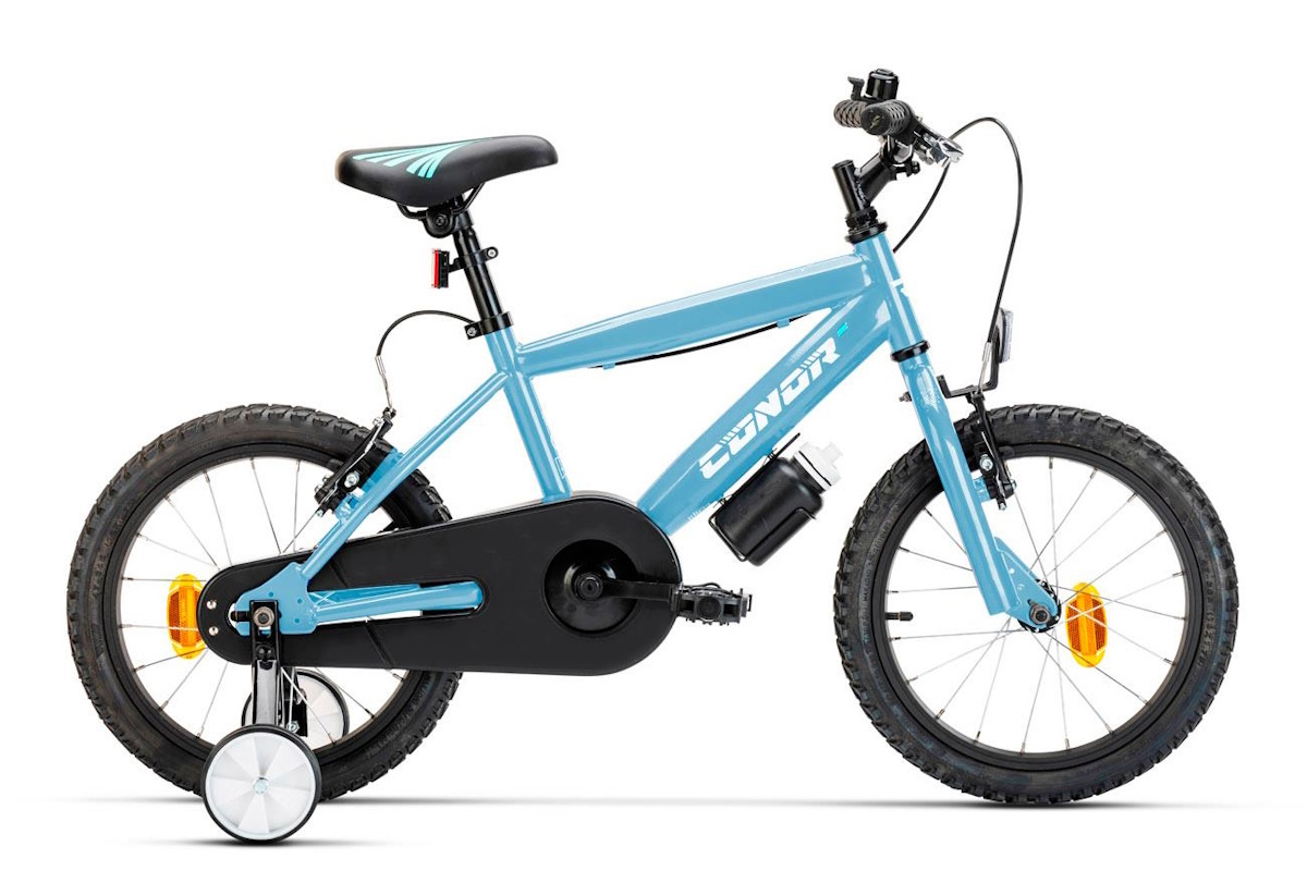 Bicicleta Conor Kid 18 gris azul claro con protector de cadena y ruedines