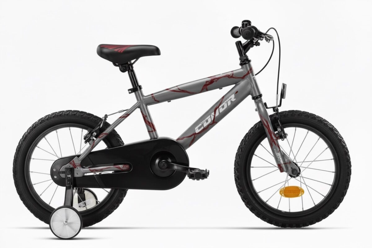 Bici infantil para niños de 3 a 4 años Conor Kid 16 gris burdeos estilo camuflaje con ruedines
