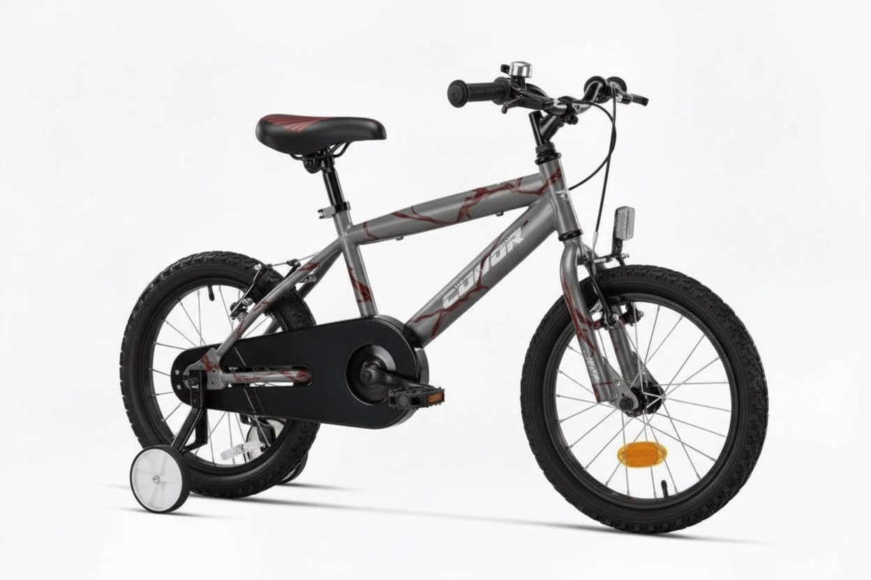 Bici infantil Conor Kid 16 gris burdeos estilo camuflaje con ruedines