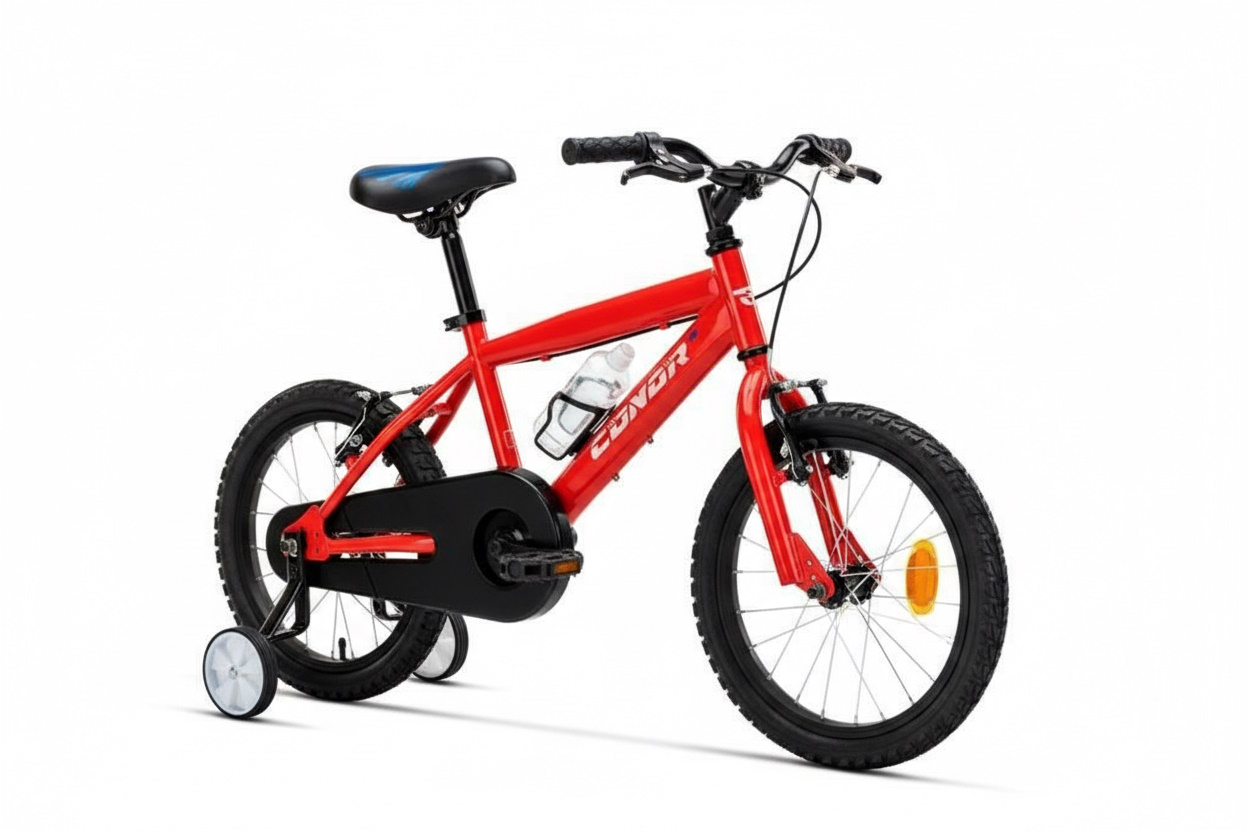 Bicicleta infantil Conor Kid 16 roja con ruedines y neumáticos tipo MTB