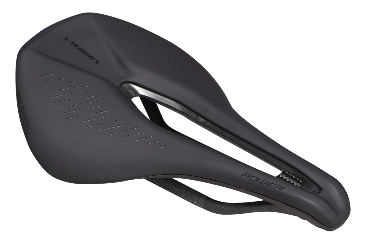 Sillín Specialized S-Works Power negro con carcasa y raíles de carbono FACT Body Geometry