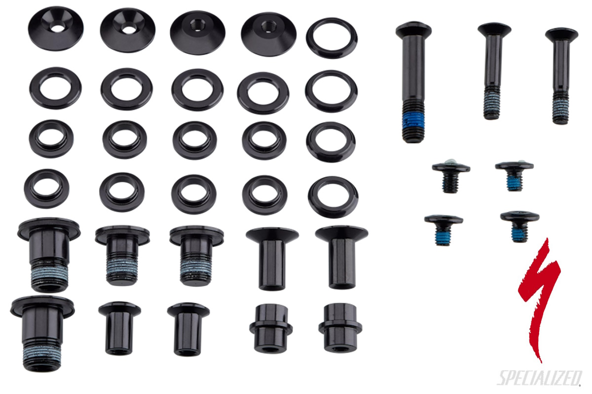 Kit de pernos de pivote de suspensión Specialized S200500007 para Stumpjumper EVO Carbon 2021, incluye pernos de aleación y acero, espaciadores y repuestos originales.