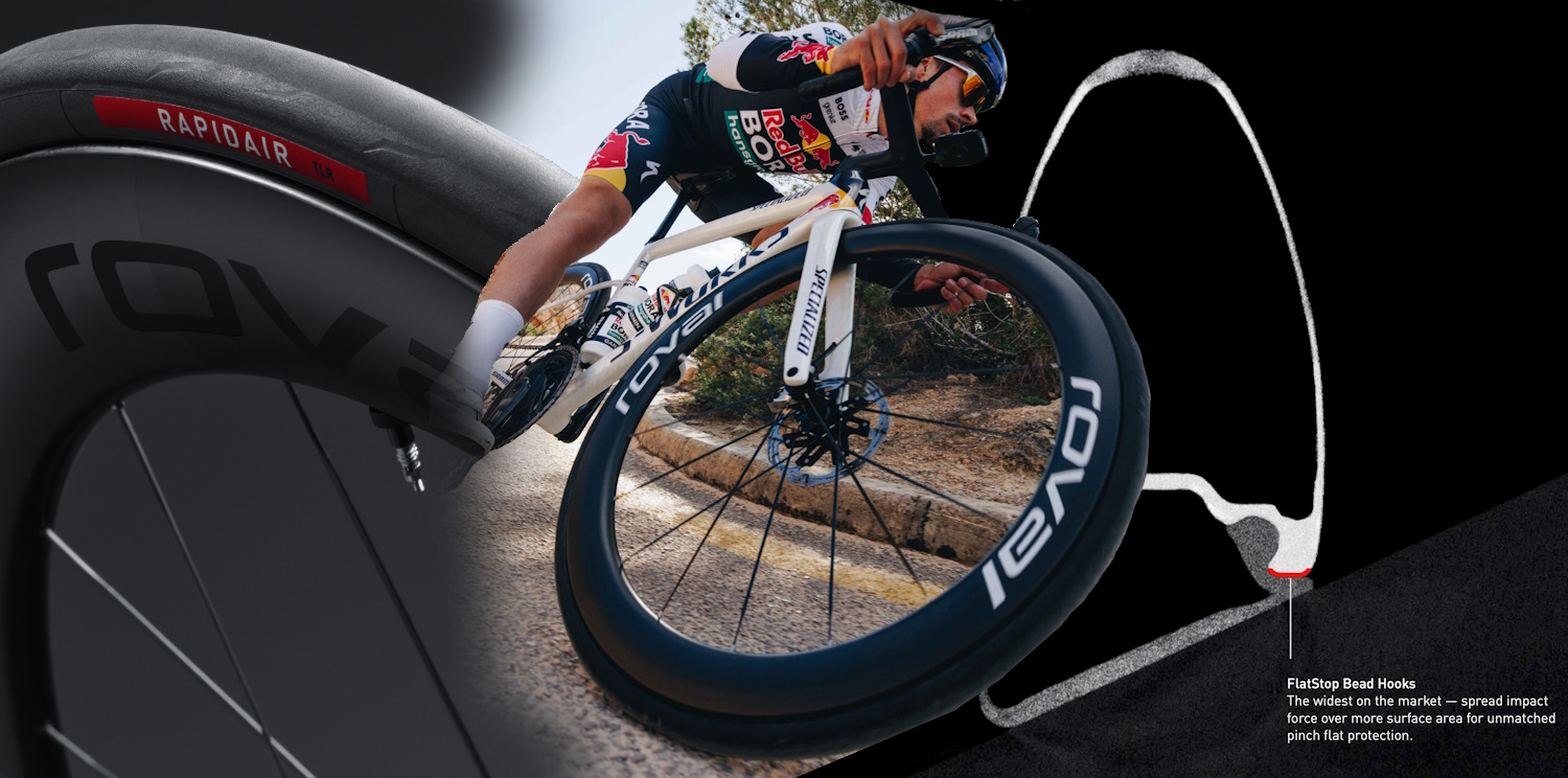 Ruedas Roval Rapide CLX Sprint, CLX III y CL III de Specialized, disponibles en thebike.es, distribuidor oficial. Imagen de las nuevas ruedas de carretera diseñadas para máxima aerodinámica, ligereza y rendimiento en competición.
