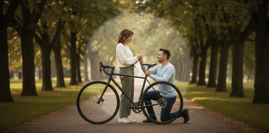 Imagen de una pareja donde uno es ciclista y el otro lo quiere comprender