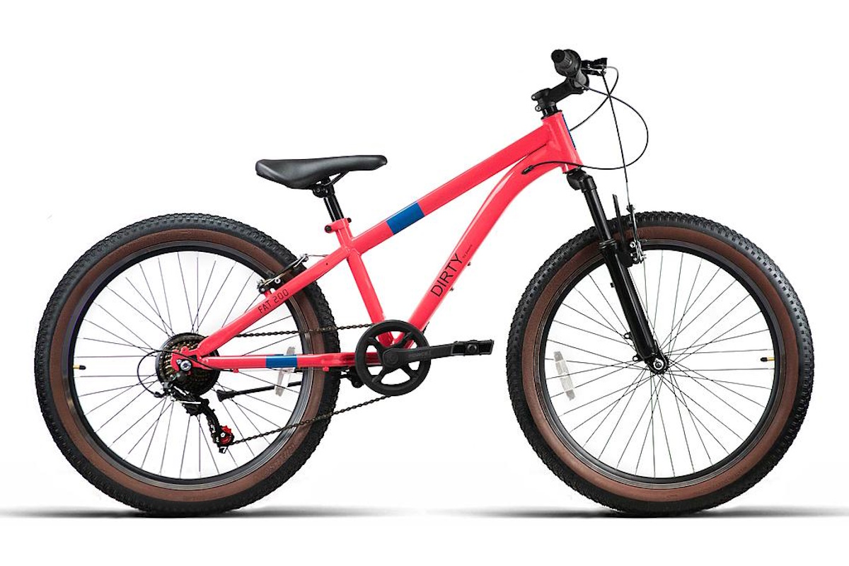 Bicicleta MTB FAT200 24 pulgadas, acero reforzado, suspensión delantera, 1x7 velocidades, neumáticos FAT, color coral