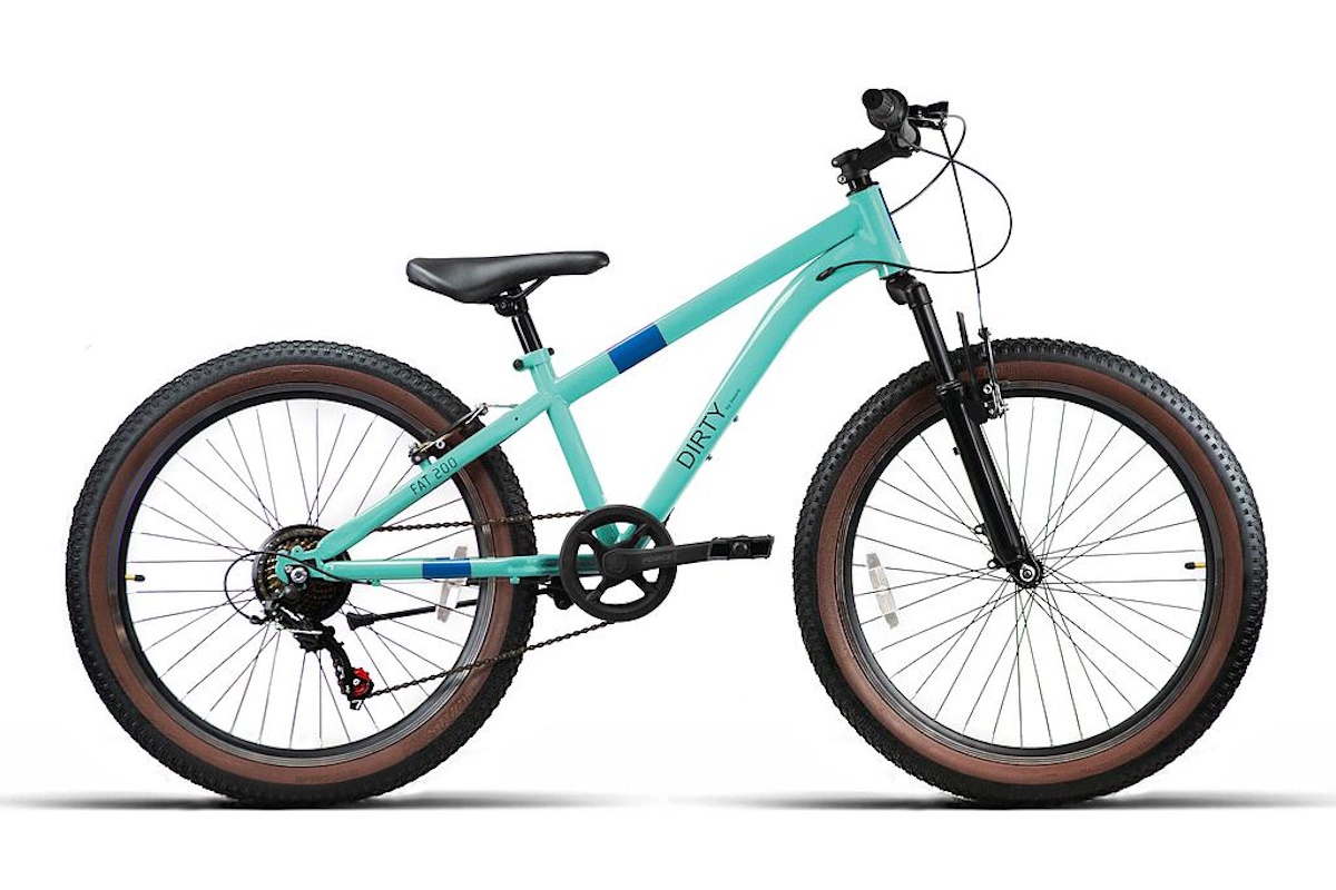 Bicicleta MTB FAT200 24 pulgadas, acero reforzado, suspensión delantera, 1x7 velocidades, neumáticos FAT, color turquesa