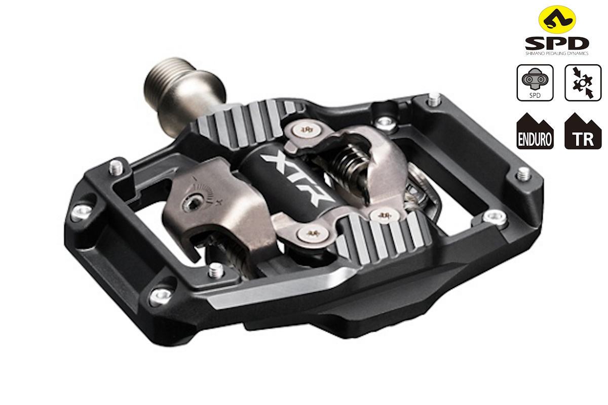 Pedal Shimano PD-M9220 SPD XT de doble cara para Enduro y Trail con plataforma ampliada y pines, mayor control y agarre. Peso 435 g.