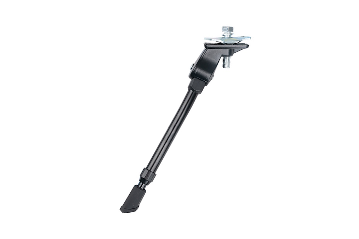 Caballete junior OXC Littlefoot negro con montaje central junto al pedalier. Pata ajustable para bicicletas infantiles de 16" a 20". Ideal para bicis de niño y niña de uso diario.