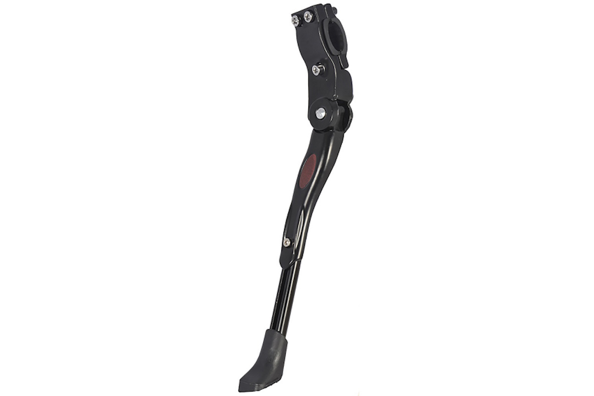 Caballete trasero OXC Dirtyfoot negro con anclaje a tirantes, pata ajustable y mecanismo de plegado. Compatible con bicicletas de 26" a 28", ideal para MTB y trekking.