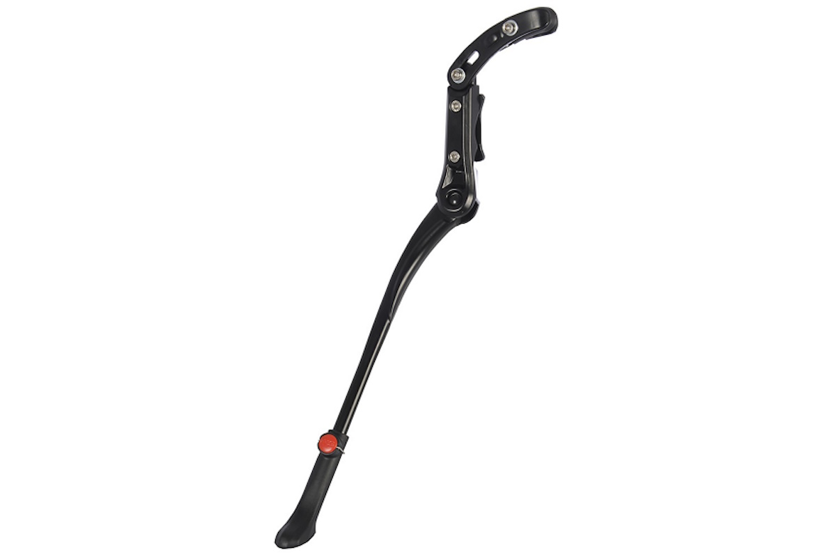 Caballete trasero OXC Heavy Duty negro ajustable para bicicletas de 24" a 28". Diseño reforzado con montaje trasero estable. Ideal para ciudad y trekking.
