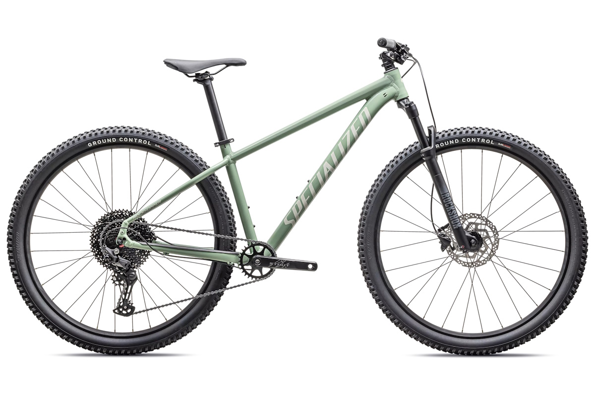 Bicicleta de montaña Specialized Rockhopper Comp 2026 color Gloss Pistachio con horquilla RockShox Judy Solo Air y cubiertas Ground Control 2.35.