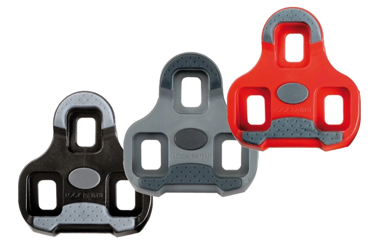 Calas LOOK KEO con flotación 0°, 4,5° y 9° por color, versión KEO Grip con tacos antideslizantes y Silent Float.