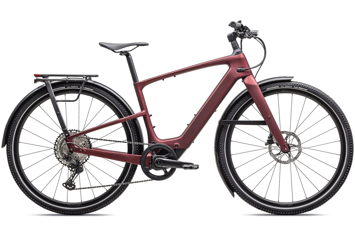 Specialized Vado SL 6.0 Carbon 2 EQ (Turbo Vado SL 2 Carbon) e-bike equipada para commuting con motor SL 1.2 de 320W, batería 520Wh, Future Shock 3.2, portabultos MIK y guardabarros Color: Satin Red Sky / Red Onyx Frost