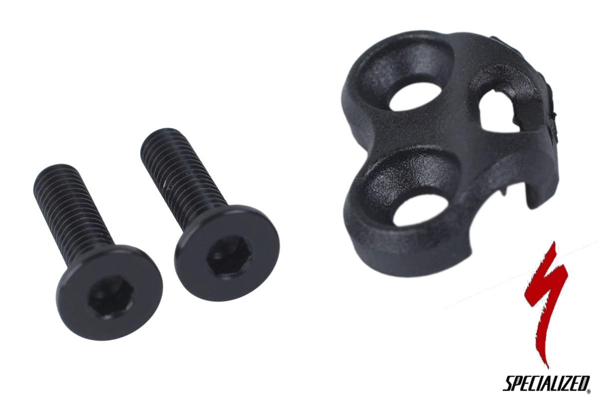 Compra la guía de cable doble Specialized S146500016 para latiguillo de freno trasero con ruteado externo por tubo diagonal. Incluye tornillos M4 x 0.7P x 16 mm.