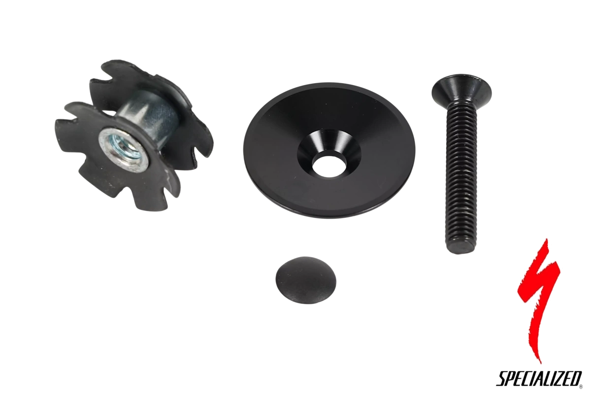 Compre en www.thebike.es el Specialized S182500007 es un conjunto de estrella 1-1/8" con tapa superior y tornillo para sistemas de dirección compatibles. Incluye una estrella con seis alas y pestaña, una tapa superior cóncava de aleación ligera y un tornillo de aleación M6 x 1.0P x 35 mm con cabeza hexagonal de 4 mm.