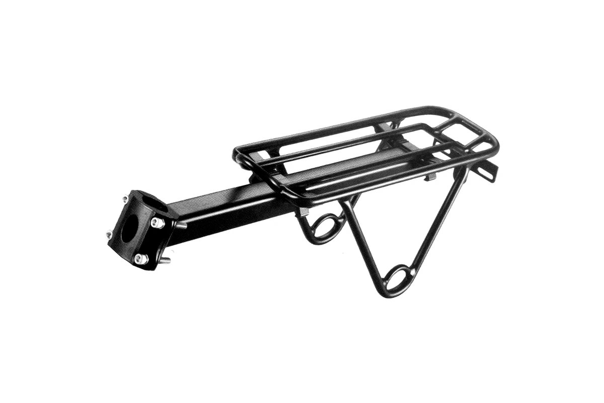 Portabultos trasero V BIKE de aluminio negro con fijación a la tija para bicicletas hasta 29 pulgadas