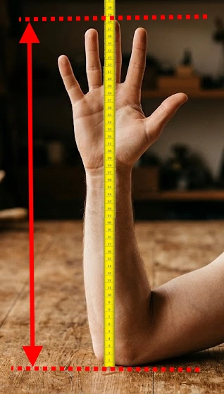 Cómo medir la distancia del codo al dedo corazón