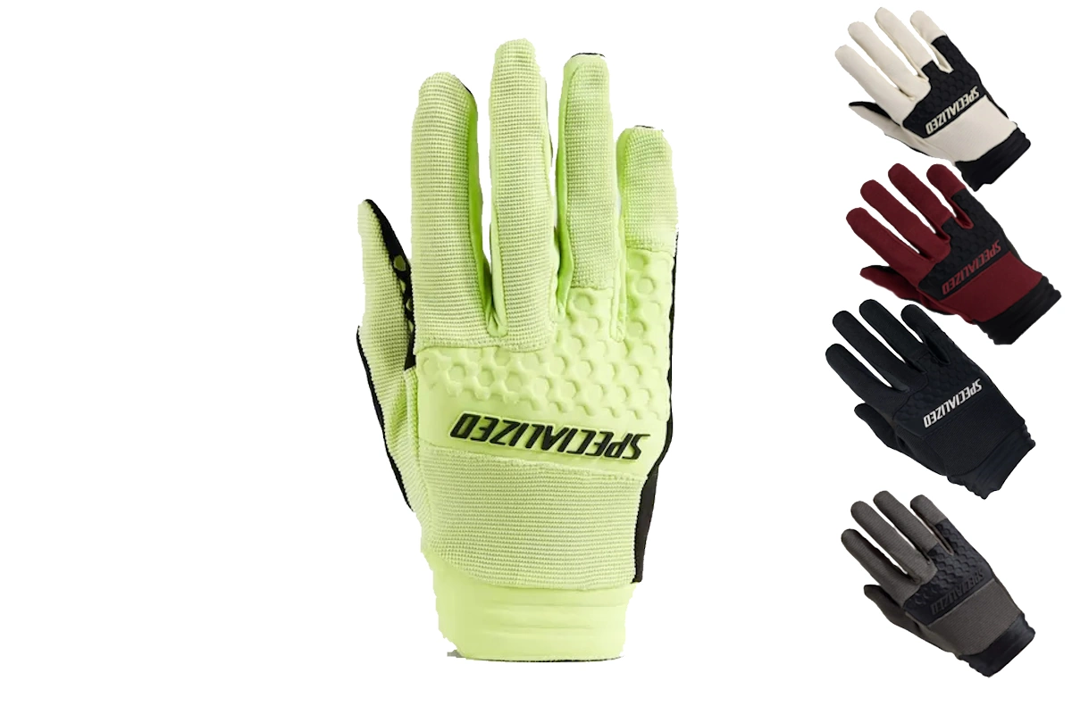 Guantes Trail Shield Specialized para hombre con protección en nudillos TPU, palma AX Suede, dedos con silicona y compatibilidad táctil. Pensados para trail y MTB técnico.