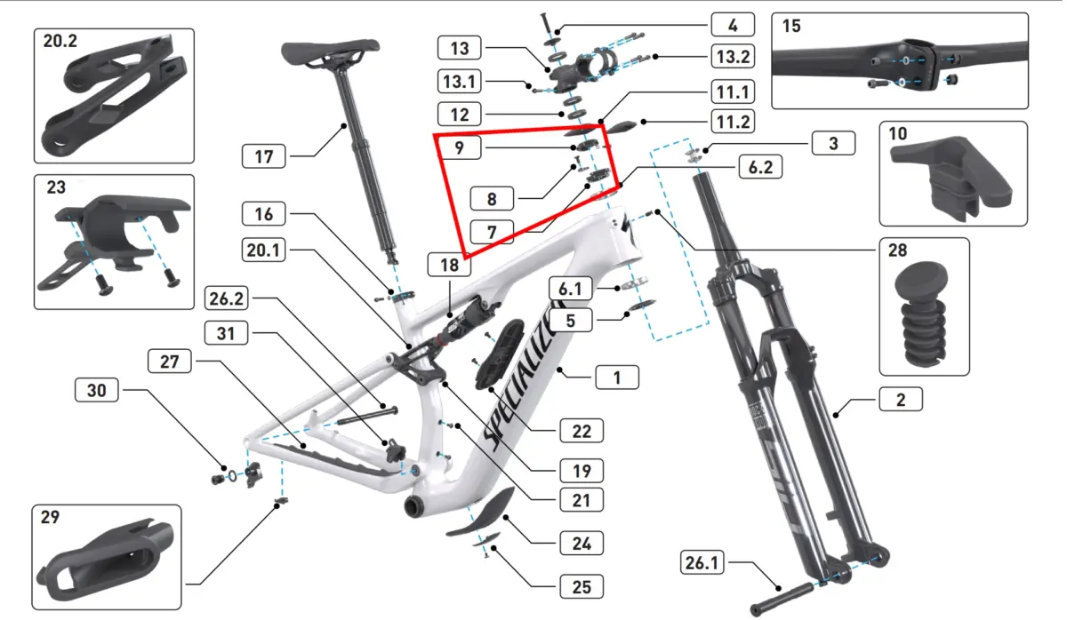 Castle Block Specialized S252500003 tope de dirección integrado XC Epic
