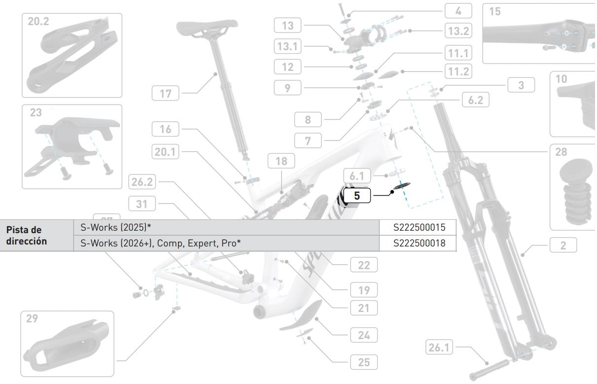 Pista de corona dividida Specialized S222500018 45x45 grados para dirección cónica - esquema