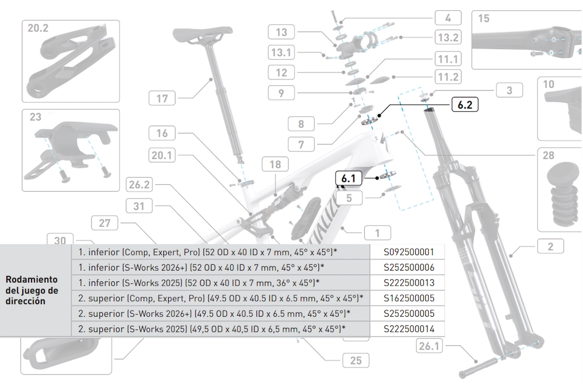 Rodamiento de dirección Specialized 49.5x40.5x6.5mm 45x45° - Imagen 2