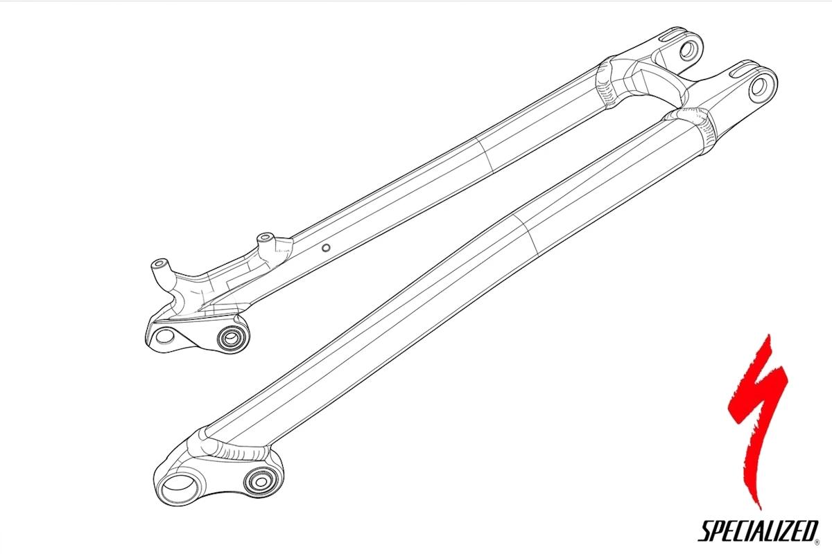 Ilustración técnica genérica tirante trasero aleación Specialized Epic eje pasante 142x12mm