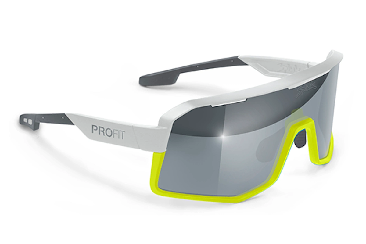 Gafas de ciclismo Spiuk PROFIT V3 blanco amarillo con pantalla única y protección UV400
