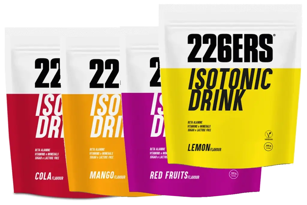 "Bolsas Isotonic Drink 226ERS sabores limón, cola, frutos rojos y mango"