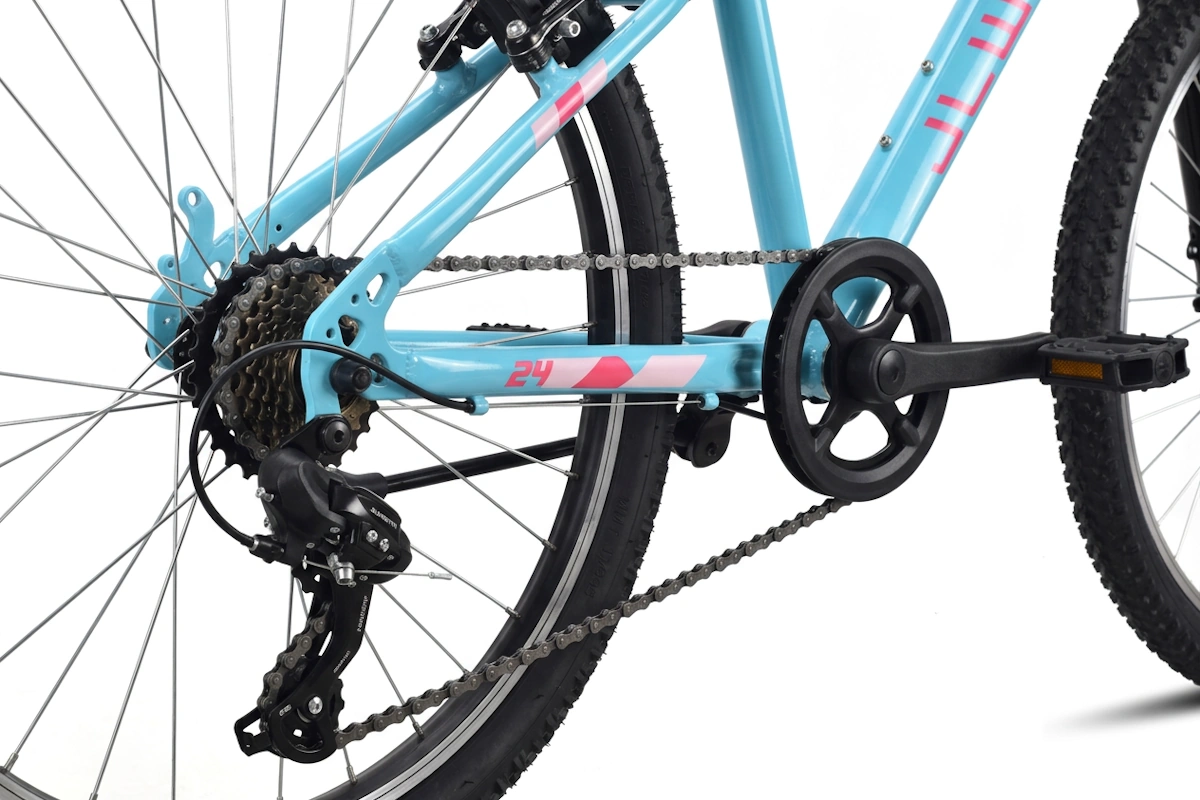 Bicicleta MTB infantil 24" JL Wenti barra baja acero suspensión Shimano 1x7 - Imagen 2