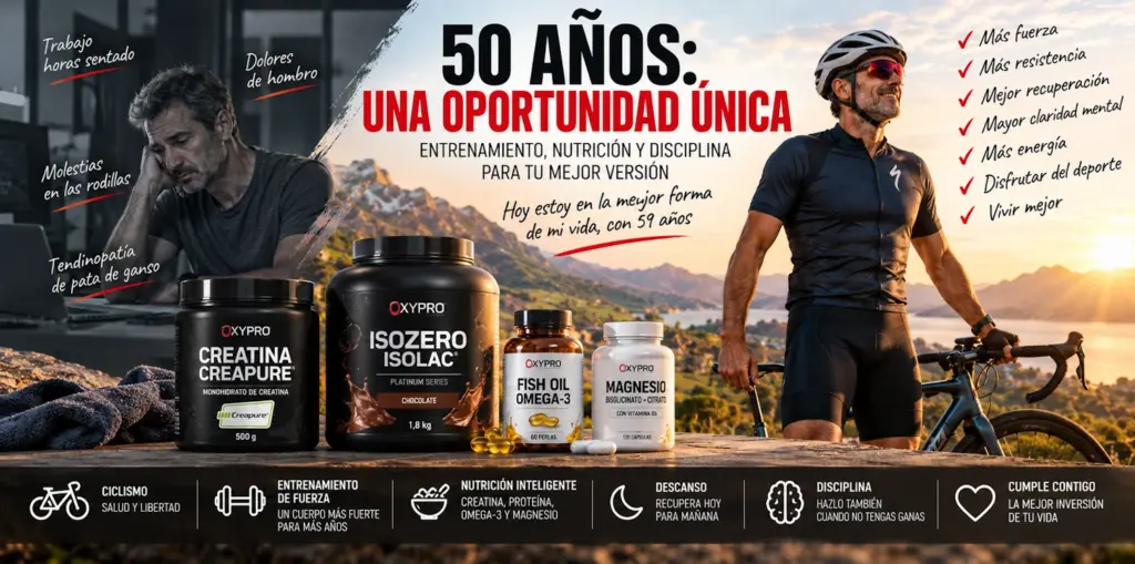 Ponerse en forma después de los 50 con ciclismo, entrenamiento de fuerza, nutrición, descanso y disciplina